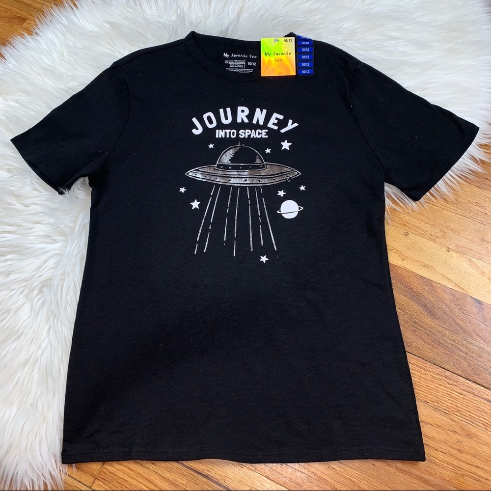 NWT Boys Black Short Sleeved Crew Neck Space Tee